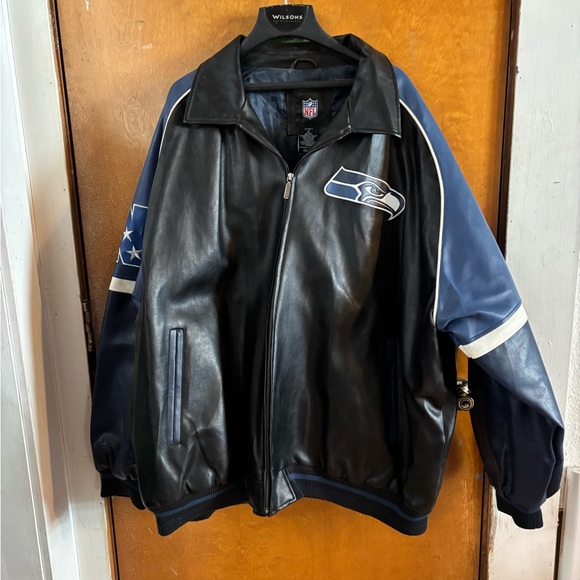 NFL Seattle Seahawks leather jacket vintage men’s 5X big and tall embroidered